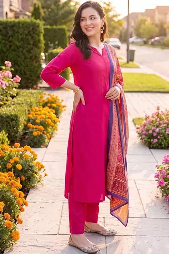 Women Ethnic Motifs Regular Kurta with Trousers & With Dupatta
