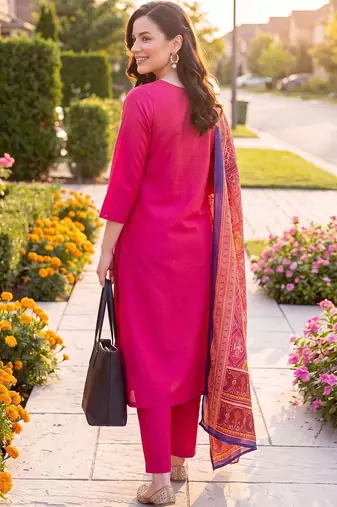 Women Ethnic Motifs Regular Kurta with Trousers & With Dupatta
