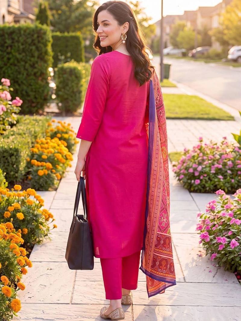 Women Ethnic Motifs Regular Kurta with Trousers & With Dupatta