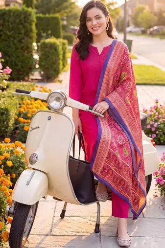 Women Ethnic Motifs Regular Kurta with Trousers & With Dupatta