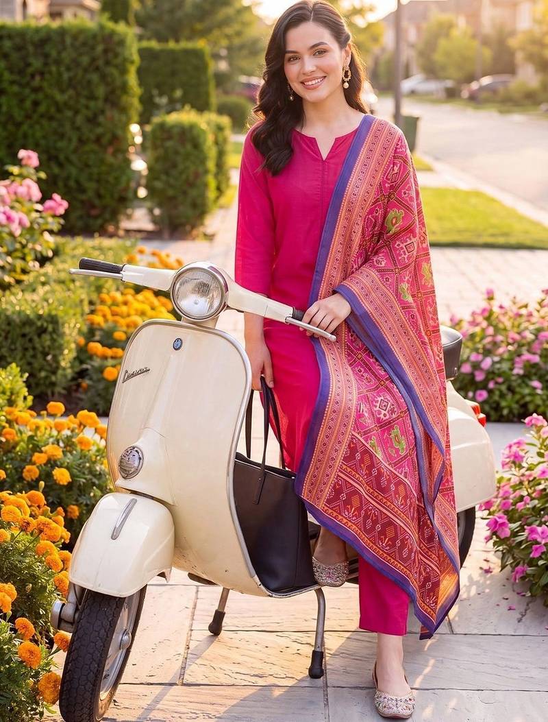Women Ethnic Motifs Regular Kurta with Trousers & With Dupatta