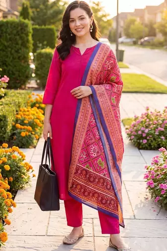 Women Ethnic Motifs Regular Kurta with Trousers & With Dupatta