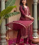 Women Ethnic Motifs Embroidered Regular Thread Work Kurta with Trousers & With Dupatta