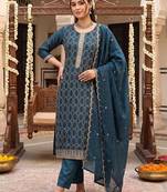 Women Ethnic Motifs Embroidered Regular Thread Work Kurta with Trousers & With Dupatta