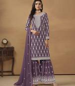 graceful wine purple embroidered georgette sharara salwar suit