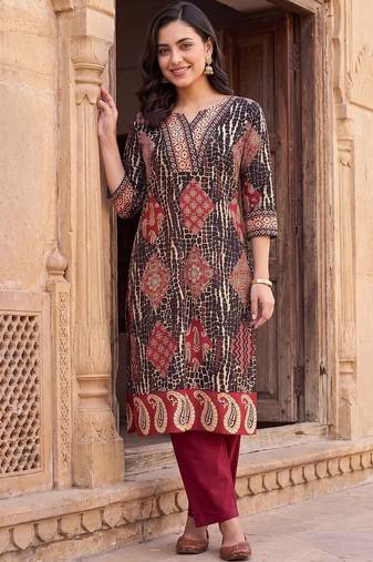 Women Ethnic Motifs Printed Regular Pure Cotton Kurta with Trousers