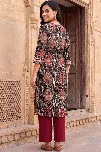 Women Ethnic Motifs Printed Regular Pure Cotton Kurta with Trousers