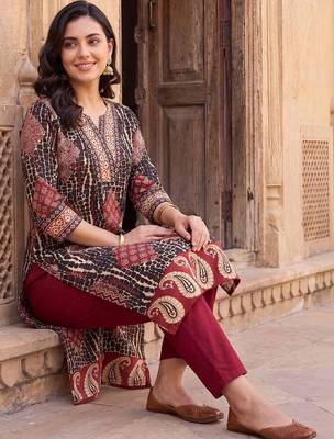 Women Ethnic Motifs Printed Regular Pure Cotton Kurta with Trousers 5