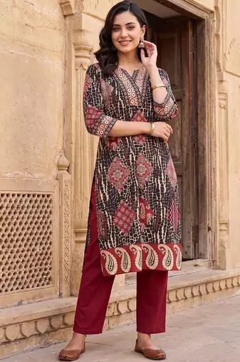 Women Ethnic Motifs Printed Regular Pure Cotton Kurta with Trousers