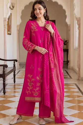 Women Floral Printed Regular Kurta with Palazzos & With Dupatta