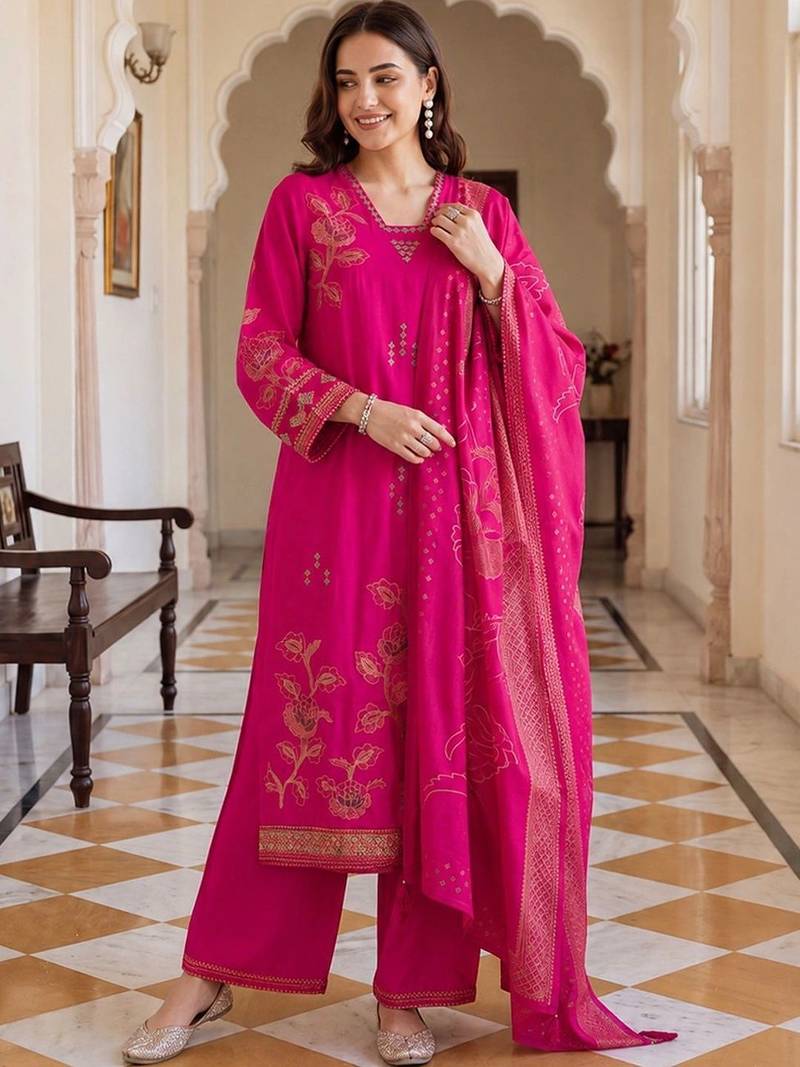 Women Floral Printed Regular Kurta with Palazzos & With Dupatta
