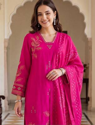 Women Floral Printed Regular Kurta with Palazzos & With Dupatta 2