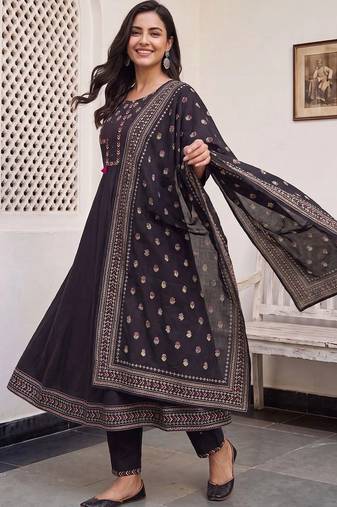 Women Ethnic Motifs Embroidered Regular Thread Work Pure Cotton Kurta with Trousers & With Dupatta