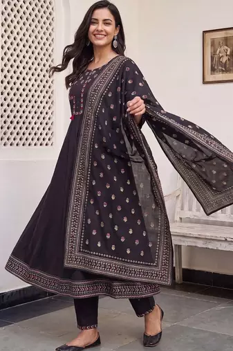 Women Ethnic Motifs Embroidered Regular Thread Work Pure Cotton Kurta with Trousers & With Dupatta
