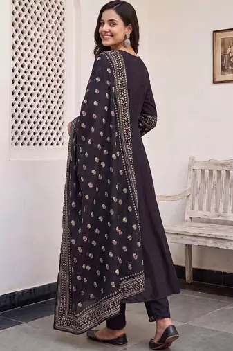 Women Ethnic Motifs Embroidered Regular Thread Work Pure Cotton Kurta with Trousers & With Dupatta