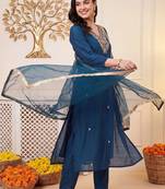 Women Ethnic Motifs Embroidered Regular Thread Work Kurta with Trousers & With Dupatta