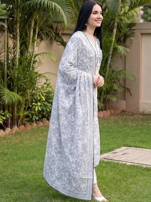 Women Ethnic Motifs Embroidered Regular Thread Work Pure Cotton Kurta with Trousers & With Dupatta 1