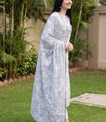 Women Ethnic Motifs Embroidered Regular Thread Work Pure Cotton Kurta with Trousers & With Dupatta
