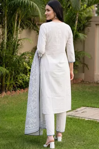 Women Ethnic Motifs Embroidered Regular Thread Work Pure Cotton Kurta with Trousers & With Dupatta