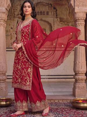 Women Ethnic Motifs Embroidered Regular Kurta with Palazzos & With Dupatta 1