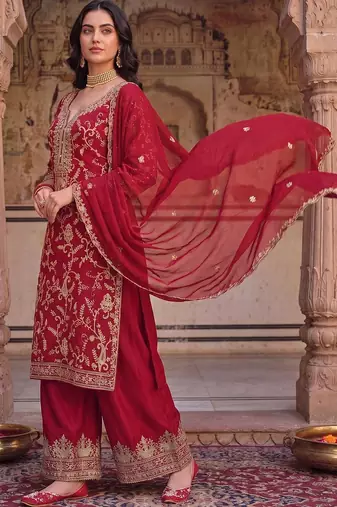 Women Ethnic Motifs Embroidered Regular Kurta with Palazzos & With Dupatta