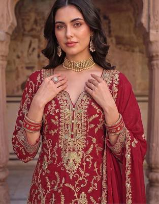 Women Ethnic Motifs Embroidered Regular Kurta with Palazzos & With Dupatta 2