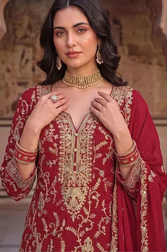 Women Ethnic Motifs Embroidered Regular Kurta with Palazzos & With Dupatta