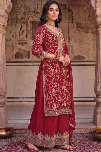 Women Ethnic Motifs Embroidered Regular Kurta with Palazzos & With Dupatta
