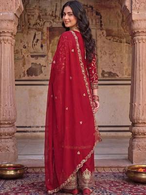 Women Ethnic Motifs Embroidered Regular Kurta with Palazzos & With Dupatta 4