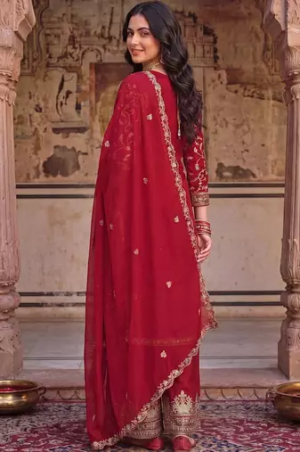 Women Ethnic Motifs Embroidered Regular Kurta with Palazzos & With Dupatta