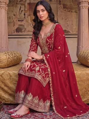 Women Ethnic Motifs Embroidered Regular Kurta with Palazzos & With Dupatta 5