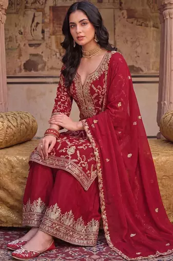 Women Ethnic Motifs Embroidered Regular Kurta with Palazzos & With Dupatta