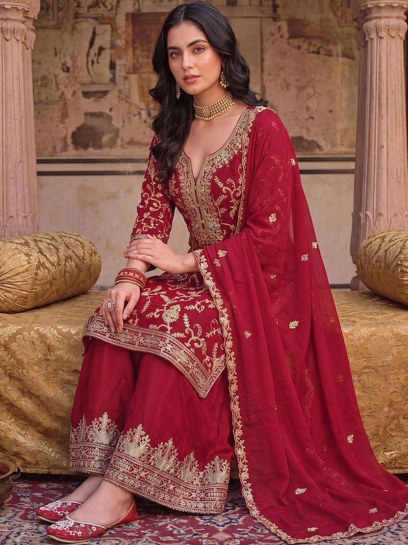 Women Ethnic Motifs Embroidered Regular Kurta with Palazzos & With Dupatta