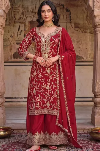 Women Ethnic Motifs Embroidered Regular Kurta with Palazzos & With Dupatta