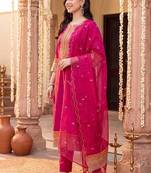 Women Ethnic Motifs Embroidered Regular Thread Work Kurta with Trousers & With Dupatta