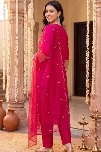 Women Ethnic Motifs Embroidered Regular Thread Work Kurta with Trousers & With Dupatta