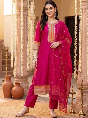 Women Ethnic Motifs Embroidered Regular Thread Work Kurta with Trousers & With Dupatta 6