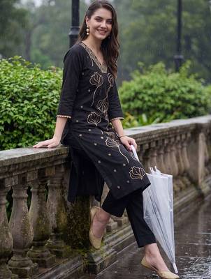 Women Floral Embroidered Regular Thread Work Kurta with Trousers 5