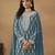 exquisite teal blue embroidered georgette sharara salwar suit