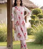 Women Floral Printed Empire Pure Cotton Kurta with Trousers