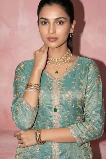 Women's Beautiful Embroidery Work Fendy Satin Fabric Straight Kurta Sharara and Dupatta Set