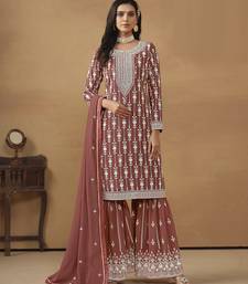 sophisticated dusty rose embroidered georgette sharara salwar suit