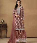 sophisticated dusty rose embroidered georgette sharara salwar suit