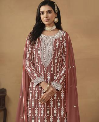 sophisticated dusty rose embroidered georgette sharara salwar suit 4