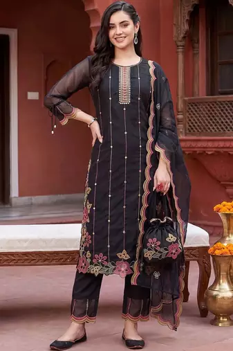 Women Floral Embroidered Regular Thread Work Kurta with Trousers & With Dupatta