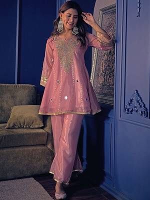 Embroidery Crepe Fabric Flared Kurta Pant Set 1