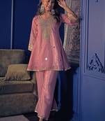 Embroidery Crepe Fabric Flared Kurta Pant Set