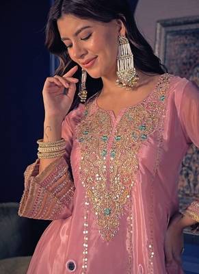 Embroidery Crepe Fabric Flared Kurta Pant Set 2