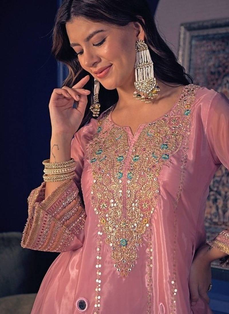 Embroidery Crepe Fabric Flared Kurta Pant Set