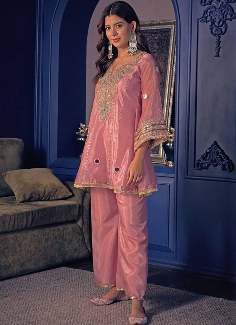Embroidery Crepe Fabric Flared Kurta Pant Set